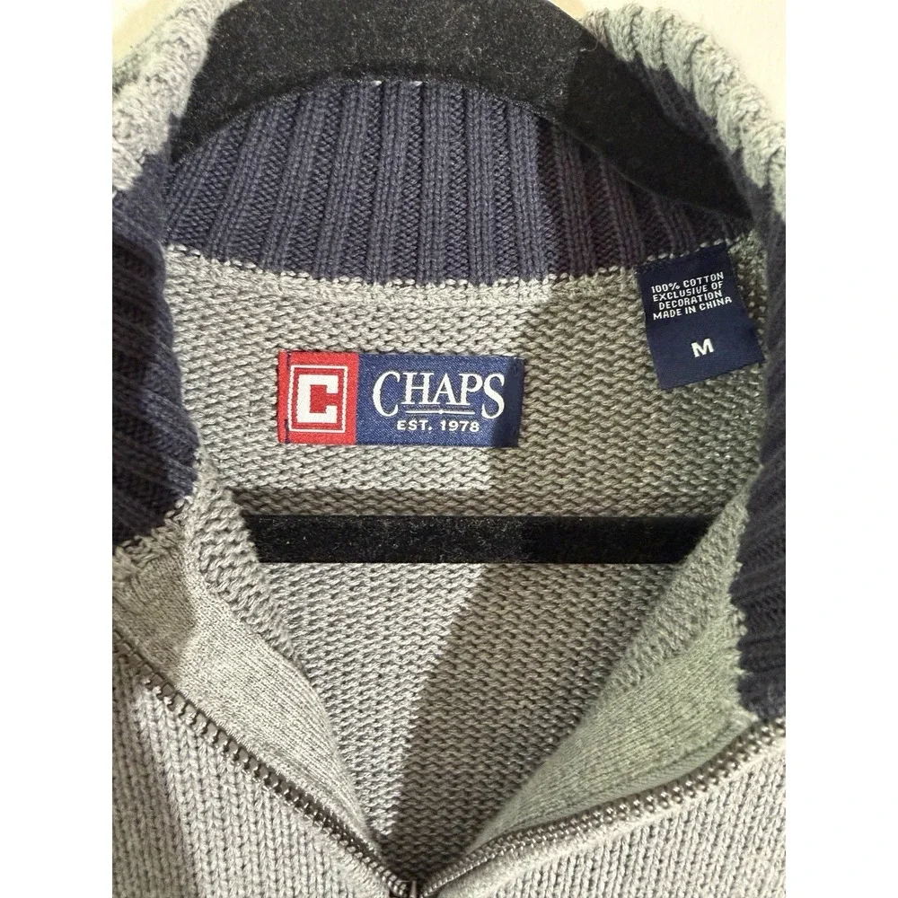 Chaps Men's M Gray 1/4 Zip Mock Neck Knit Sweater